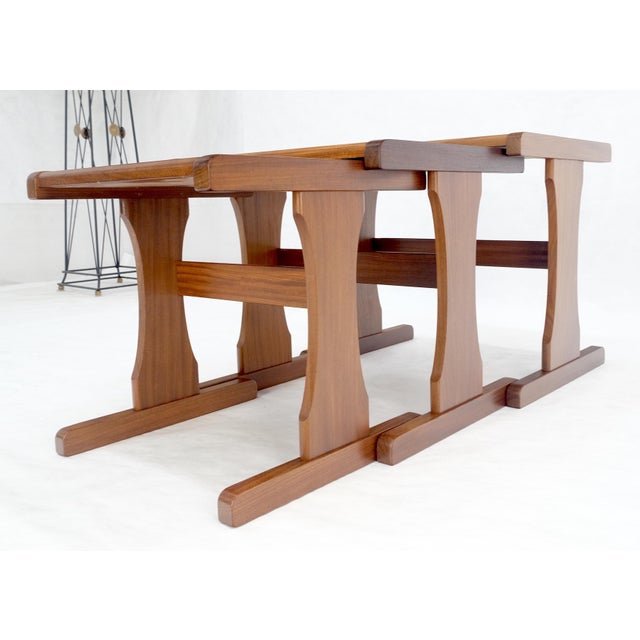 Hammered Copper Top & Teak Set of 3 Nesting Side End Tales Stands Danish MINT For Sale - Image 6 of 16