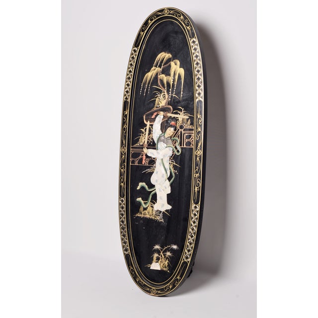 Mid 20th Century Chinoiserie Vintage Asian Panel Geisha Mother-of-Pearl Inlay For Sale - Image 5 of 6