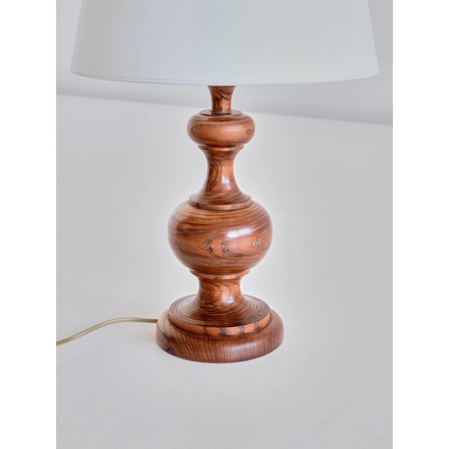 French Modern Oak Table Lamp with Ivory Shade, 1950s For Sale - Image 4 of 10