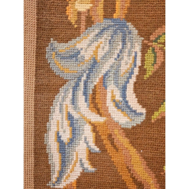 Vintage French Needlepoint Runner, Handwoven Wool, Tree of Life Pattern, Brown & Blue, 4’ X 15’ For Sale - Image 4 of 17