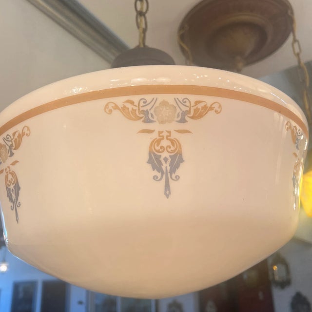 1920s Original Schoolhouse Shade With Design-Victorian Light For Sale - Image 4 of 6