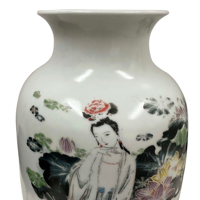 This item is a 20th-century Chinese Famille Rose porcelain vase featuring a hand-painted depiction of a classical...