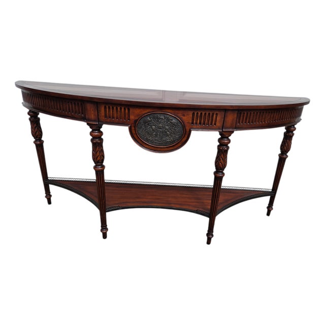 1990s Theodore Alexander Console Buffet Table Sideboard French Regency Demi Lune Shelf For Sale