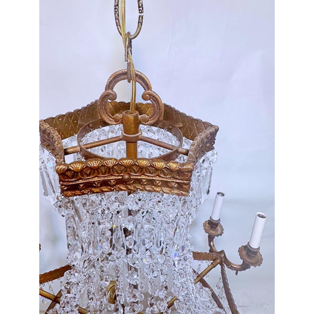 1920s Empire Brass Chandelier With a-Chain Crystals For Sale - Image 15 of 16