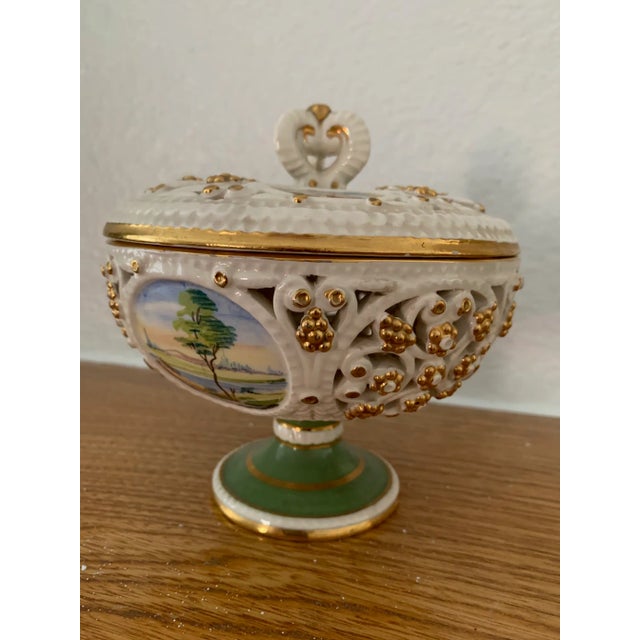 Baroque Late 19th Century Italian Hand-Painted Dish With Gold Filigree Accents For Sale - Image 3 of 12