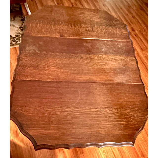 Antique English Oval Drop Leaf Table GateLeg With Scalloped Top Barley Twist Legs For Sale In Houston - Image 6 of 12