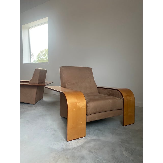 Postmodern Lounge Chairs by Artedi, Maple Wood & Velvet, 1980s For Sale - Image 16 of 16