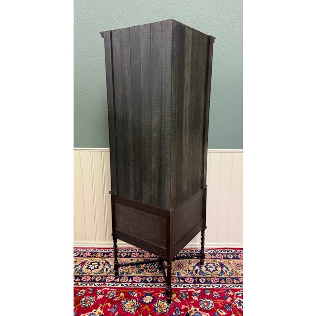 Antique English Jacobean Corner Cabinet Barley Twist Legs Oak Key Tall 1920s For Sale - Image 18 of 18