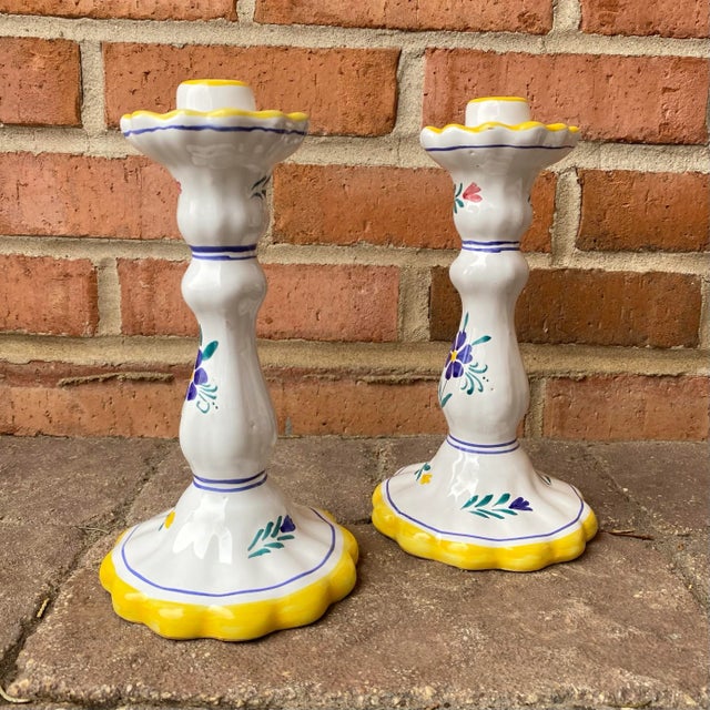 Shafford China Vintage Late 20th Century Italian Hand Painted Candle Holders - a Pair For Sale - Image 4 of 10