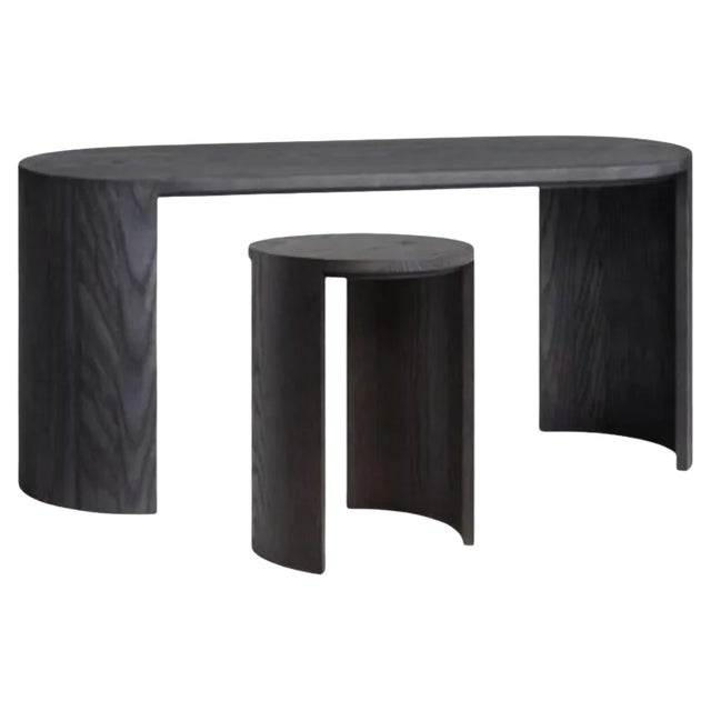 Airisto Side Table and Bench in Stained Black by Made by Choice, Set of 2 For Sale