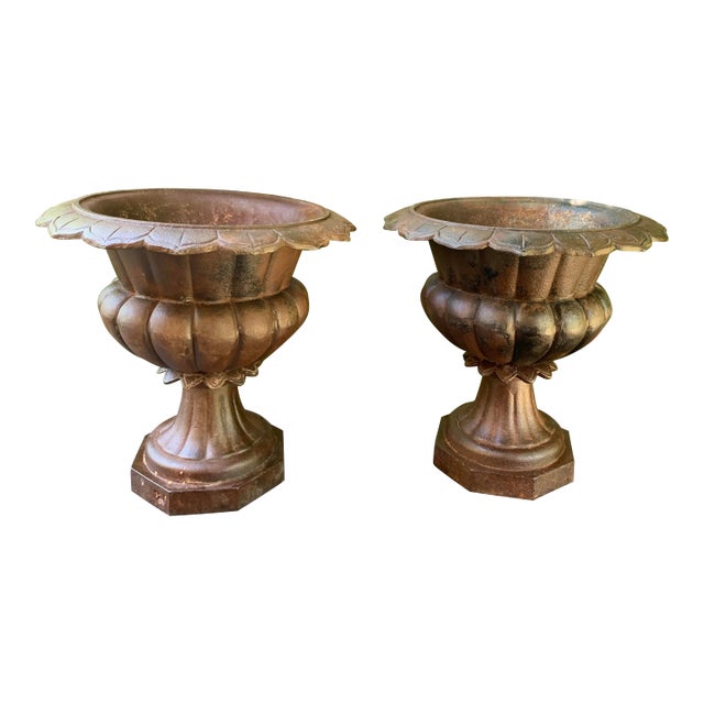 Antique Cast Iron Planter Urns - A Pair For Sale