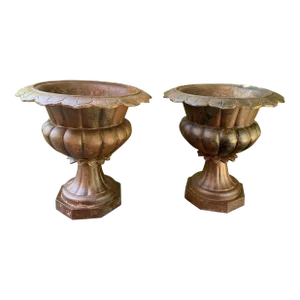 Antique Cast Iron Planter Urns - A Pair