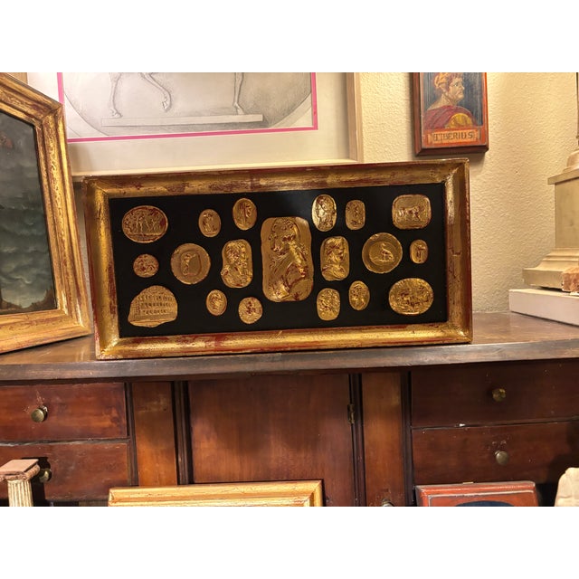 1950s Neoclassical Vintage Grand Tour Gilded Cameo Intaglio Arrangement in Gilded Frame For Sale - Image 5 of 8