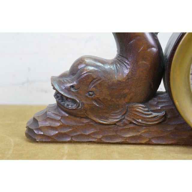 Mid 20th Century Rare Chelsea Carved Dolphin Nautical Maritime Ship Mantel Clock & Barometer 25" For Sale - Image 6 of 16