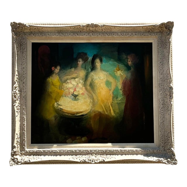 Mid 20th Century Vintage Regency Original Figurative Oil on Canvas For Sale