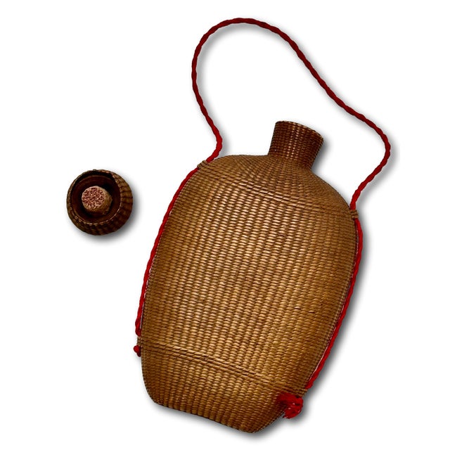 Excellent Antique Hand Woven Basket Weave on Blown Glass Bottle Flask With Cork Stopper Top - Circa Late 1800s For Sale - Image 11 of 18