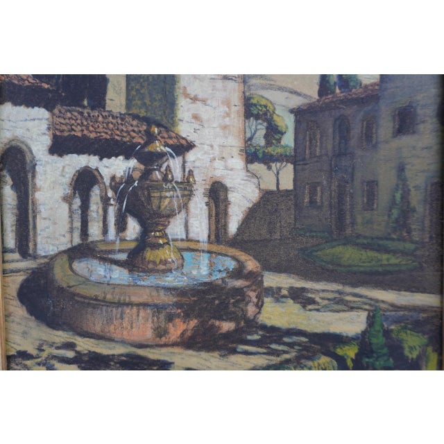 Hernando Villa Mixed Media on Board Landscape With Church C 1927, Framed For Sale - Image 4 of 7