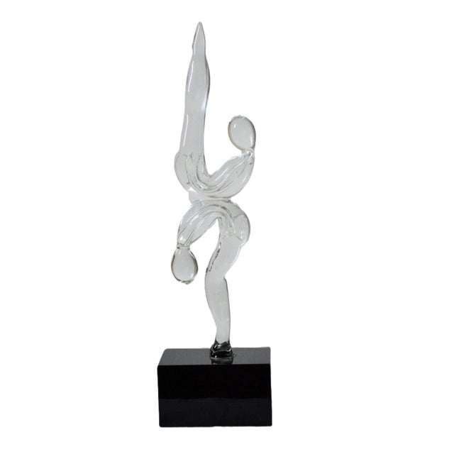 Murano Glass Acrobats Gymnasts Sculpture. Beautiful solid glass sculpture with black glass base. It is used in in good...