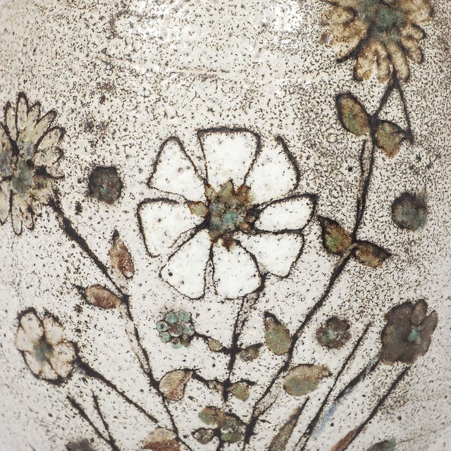 Mid-Century Gray Glazed Ceramic Table Lamp With Floral Motifs by Paul Quéré For Sale - Image 12 of 14