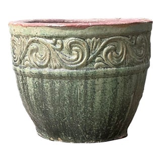 Vintage Glazed Ceramic Planter For Sale