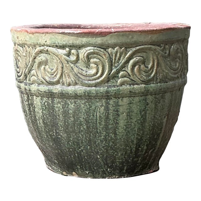 Vintage Glazed Ceramic Planter For Sale