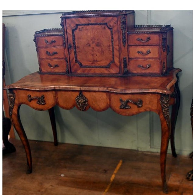 Antique English Burr Walnut Bonheur du Jour Writing Desk, 1860 For Sale - Image 14 of 14