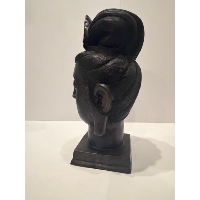 Large 19th Century Bronze Buddha Head For Sale - Image 4 of 10
