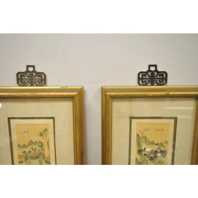 Vintage Asian Oriental Framed Art Prints With Narrow Gold Frames - A Pair For Sale - Image 4 of 12