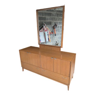 Vintage 1959 Red Lion Mid-Century Modern Walnut Dresser / Credenza & Mirror For Sale