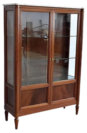 Louis XVI Style Showcase Cabinet in Solid Mahogany, Late 19th Century