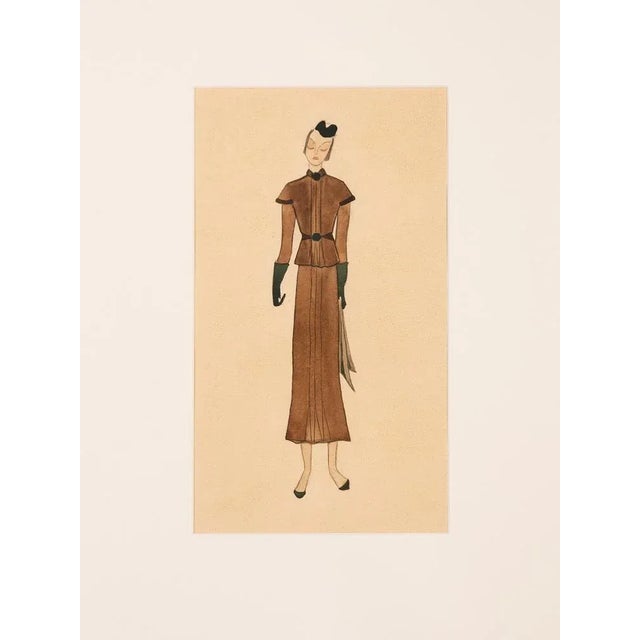 Art Deco Fashion Drawings V, Gouache on Paper, Framed For Sale - Image 6 of 11