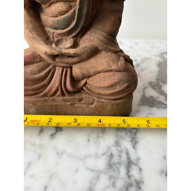 Wood Guan Yin Meditating Buddha Carved Wood Figure For Sale - Image 7 of 7