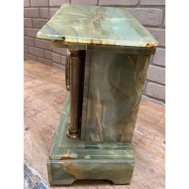 Late 19th Century Antique French Neoclassical Green Onyx Garniture Clock Set For Sale - Image 5 of 11