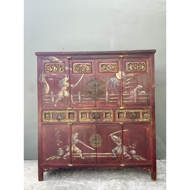 Chinoiserie Vintage Asian 18th Century Hand Painted Cabinet For Sale - Image 3 of 12