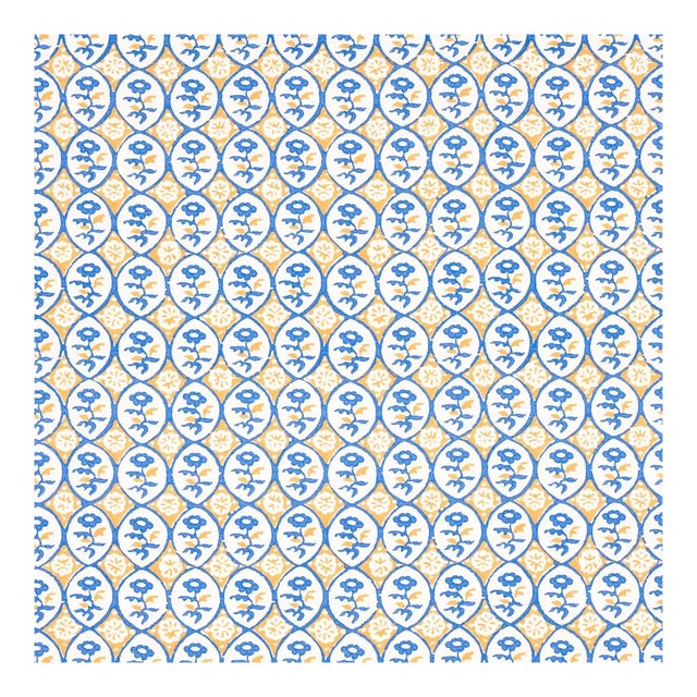 Sample - Schumacher Josiane Floral Fabric in Yellow & Blue For Sale