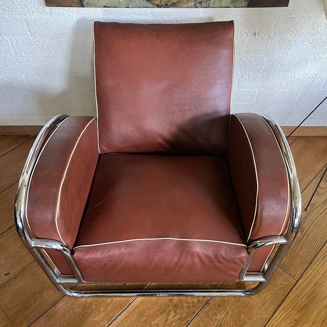Tubular Armchair in Brown Leather, 1920s For Sale - Image 10 of 14