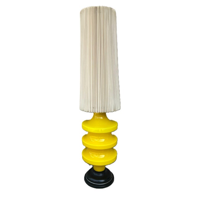 Large Yellow Murano Glass Table Lamp with Pleated Lampshade, 1970s For Sale - Image 14 of 18