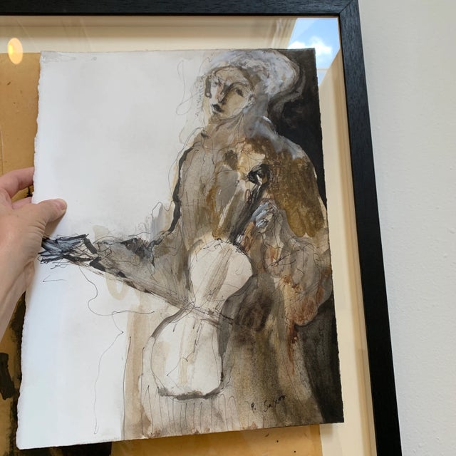 Brown Contemporary Abstract Figurative Ink Wash Painting on Paper by Phil Saxon For Sale - Image 8 of 12