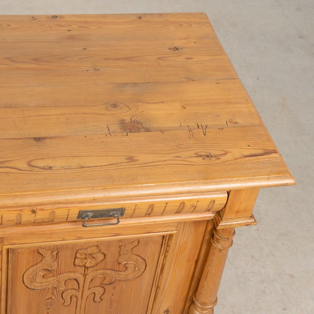Wood 19th Century Danish Pine Sideboard With Carved Panel Doors For Sale - Image 7 of 17