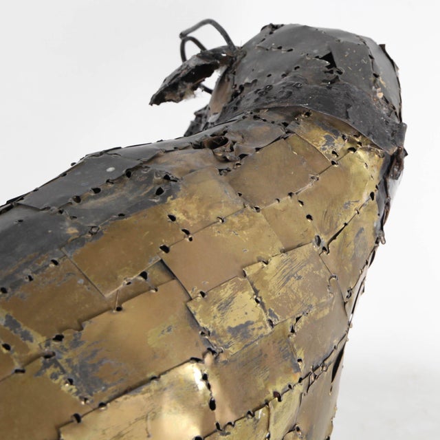 Large sculpture in oxidized brass plates, signed by the artist François Melin (on the collar), depicting a sheep wearing...