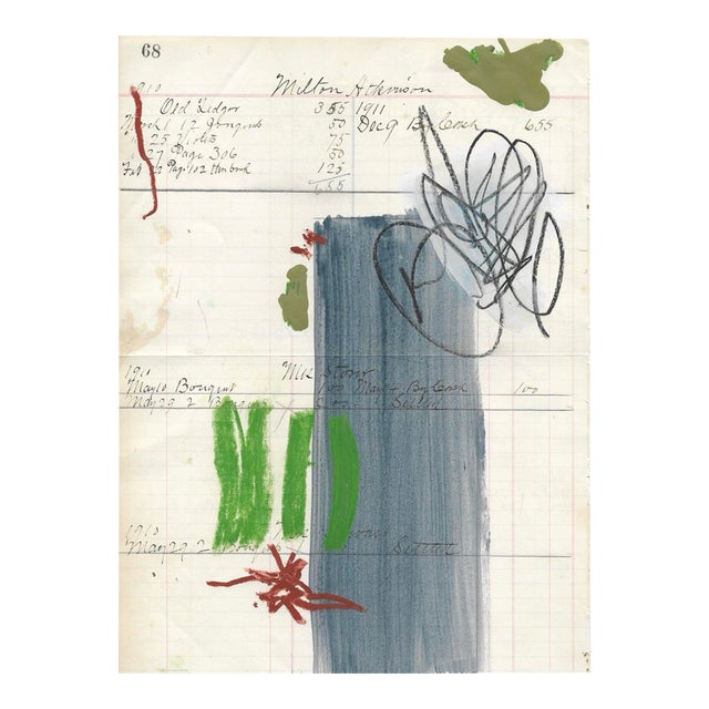 Modern Painting on an Antique Ledger Page For Sale