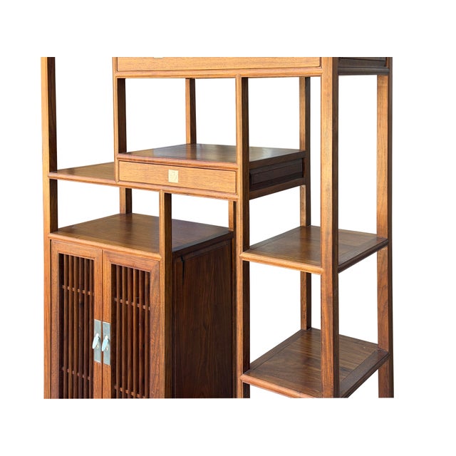 Brown Asian Inspired Asymmetrical Light Brown Shelving Display Cabinet Divider For Sale - Image 8 of 10