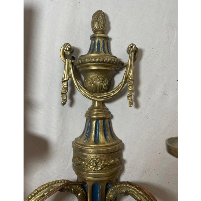 Antique Neoclassical Ornate Enameled Bronze Wall Candle Ornate Sconce Fixture For Sale In New York - Image 6 of 8