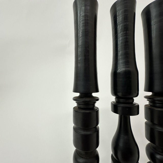 Edwardian Candleholders in Ebony and Hand Turned Wood, 1900s, Set of 4 For Sale - Image 4 of 14