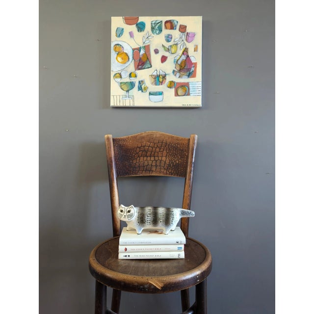 Abstract Contemporary 'The Party' Original Abstract Still Life Acrylic and Oil Pastel Painting, Framed For Sale - Image 3 of 8