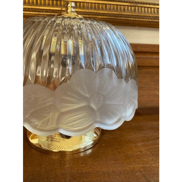 Vintage Hollywood Regency Style Light Frosted Glass & Brass Flush Mount For Sale - Image 4 of 8