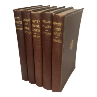 5 Vintage Classic Books - Odyssey, Rubiáyát, Dante, Treasure Island, Emerson For Sale