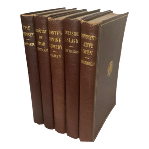 5 Vintage Classic Books - Odyssey, Rubiáyát, Dante, Treasure Island, Emerson