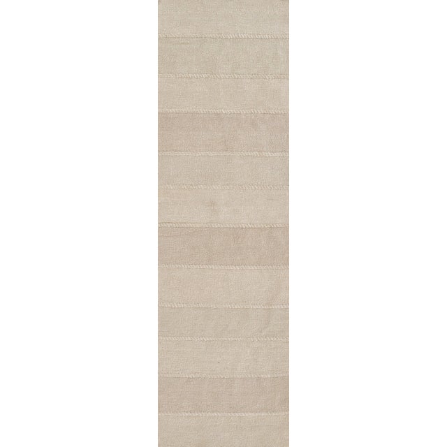 Coastal Pure Salt Koukila Stripe Ivory Hand Woven Linen Runner, 2'6" X 8' For Sale - Image 3 of 3