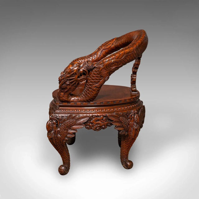 1950s Vintage Decorative Elbow Chair, Oriental, Hall, Fireside, Dragon Seat, Art Deco For Sale - Image 5 of 12